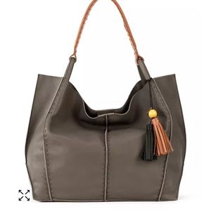 The Sak Gray Tote with Brown Handles